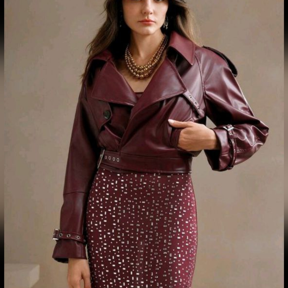 Elegant Women Long Sleeve Leather Jacket - Picture 5 of 11